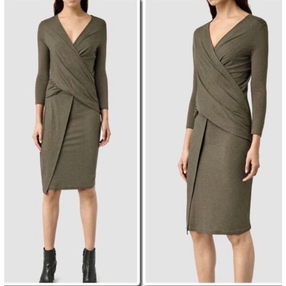 AllSaints Adria Midi Dress in Wren Brown NEW Size Medium - Picture 12 of 12